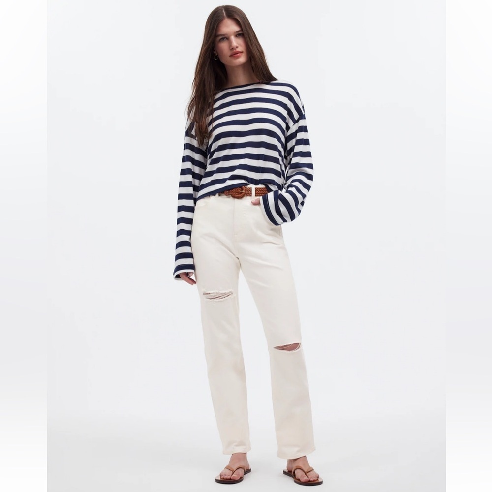 Madewell Women's '90s Straight Jean Tile White Size 32 NO651 $138 ripped knees